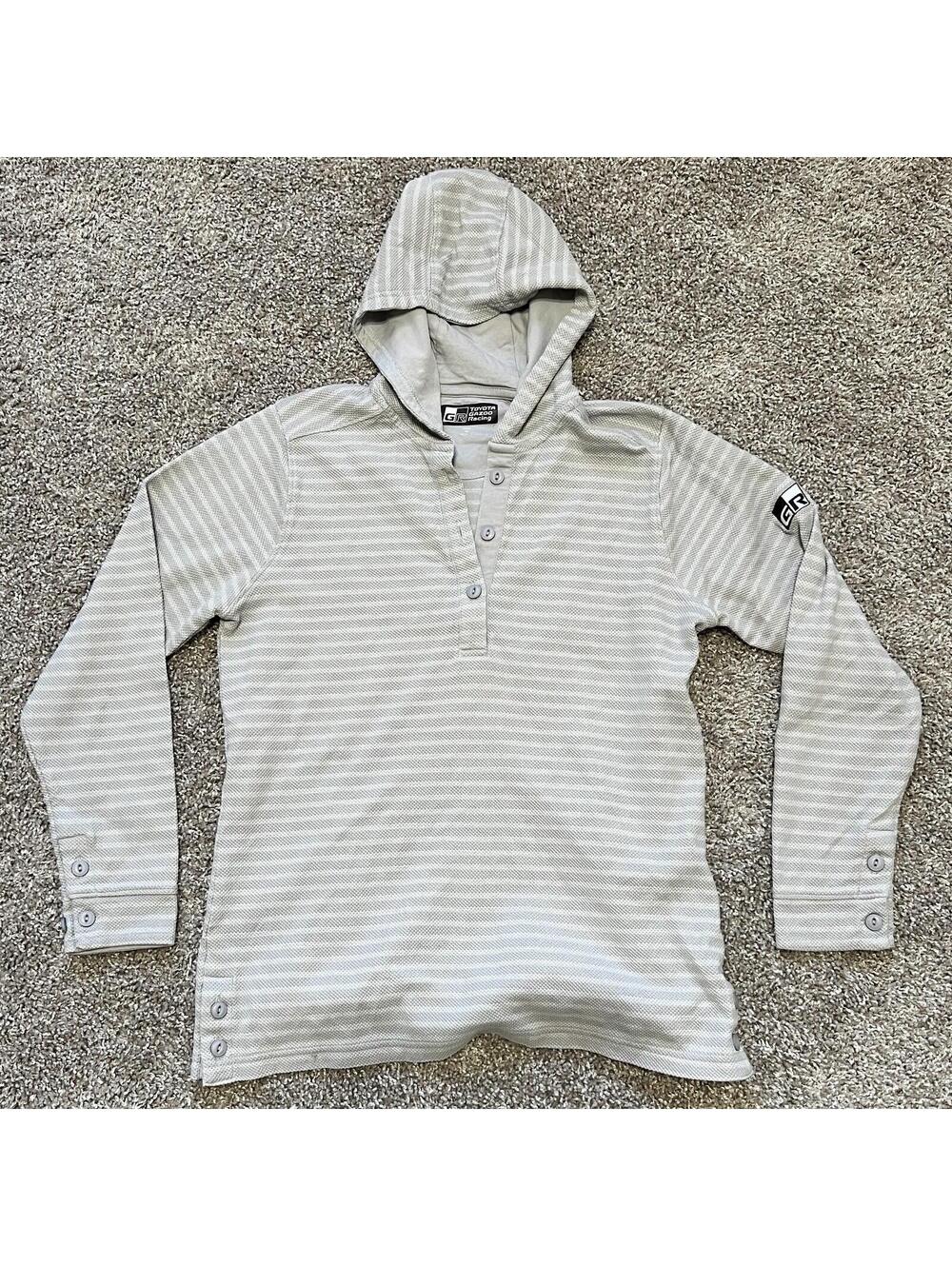 Women’s Baja Hoodie Toyota Gazoo Racing GR Gray White Striped Sz M Style 3121